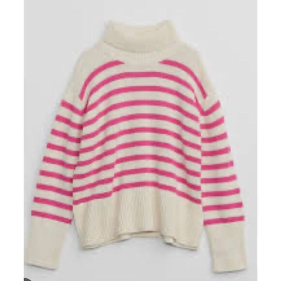 Gap Kids white pink striped split hem cotton turtleneck  xl - Picture 1 of 10